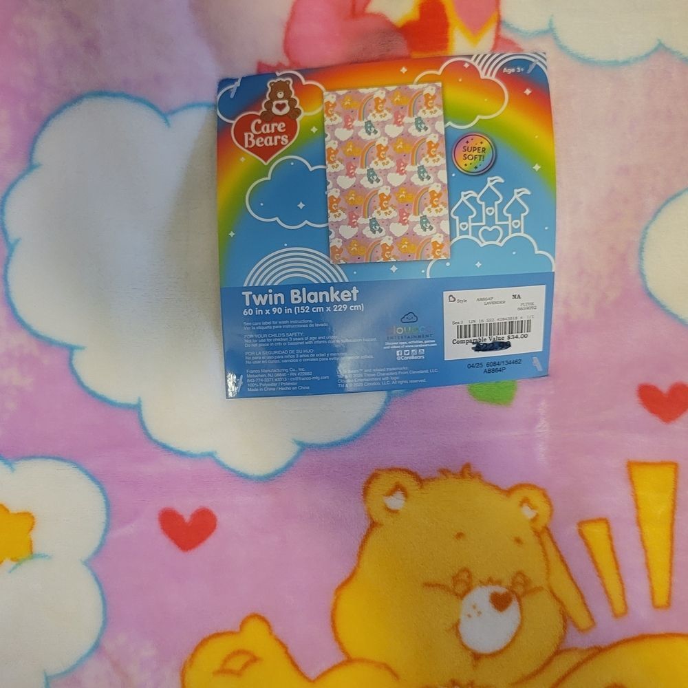 CareBears Pink and Yellow Twin Blanket 60x90 - Picture 4 of 10